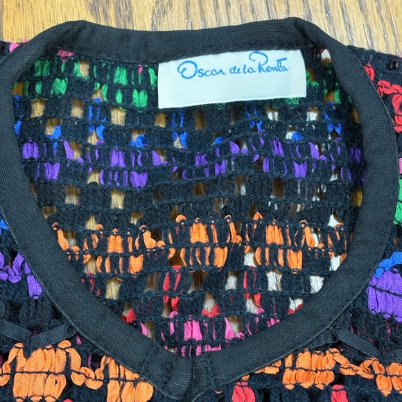 VTG Oscar Re La Renta Ribbon Crochet Open Cardigan Women’s M 90s Oversized Boho - Picture 2 of 9